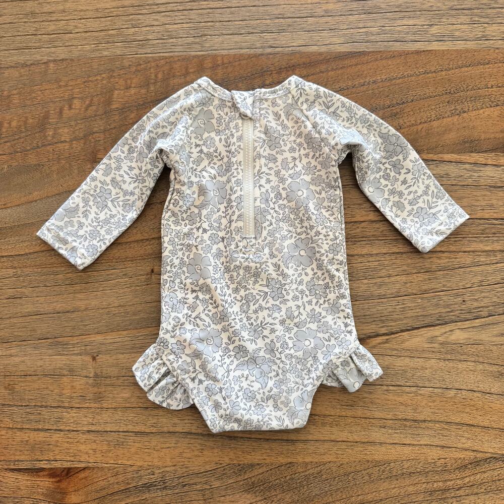 Quincy Mae Olivia Rashguard One-Piece Blue Floral - Size 0-3 months - Picture 2 of 4